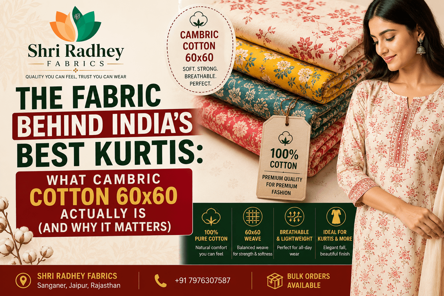 The Fabric Behind India's Best Kurtis: What Cambric Cotton 60x60 Actually Is (And Why It Matters) 1 Cambric Cotton 60 60