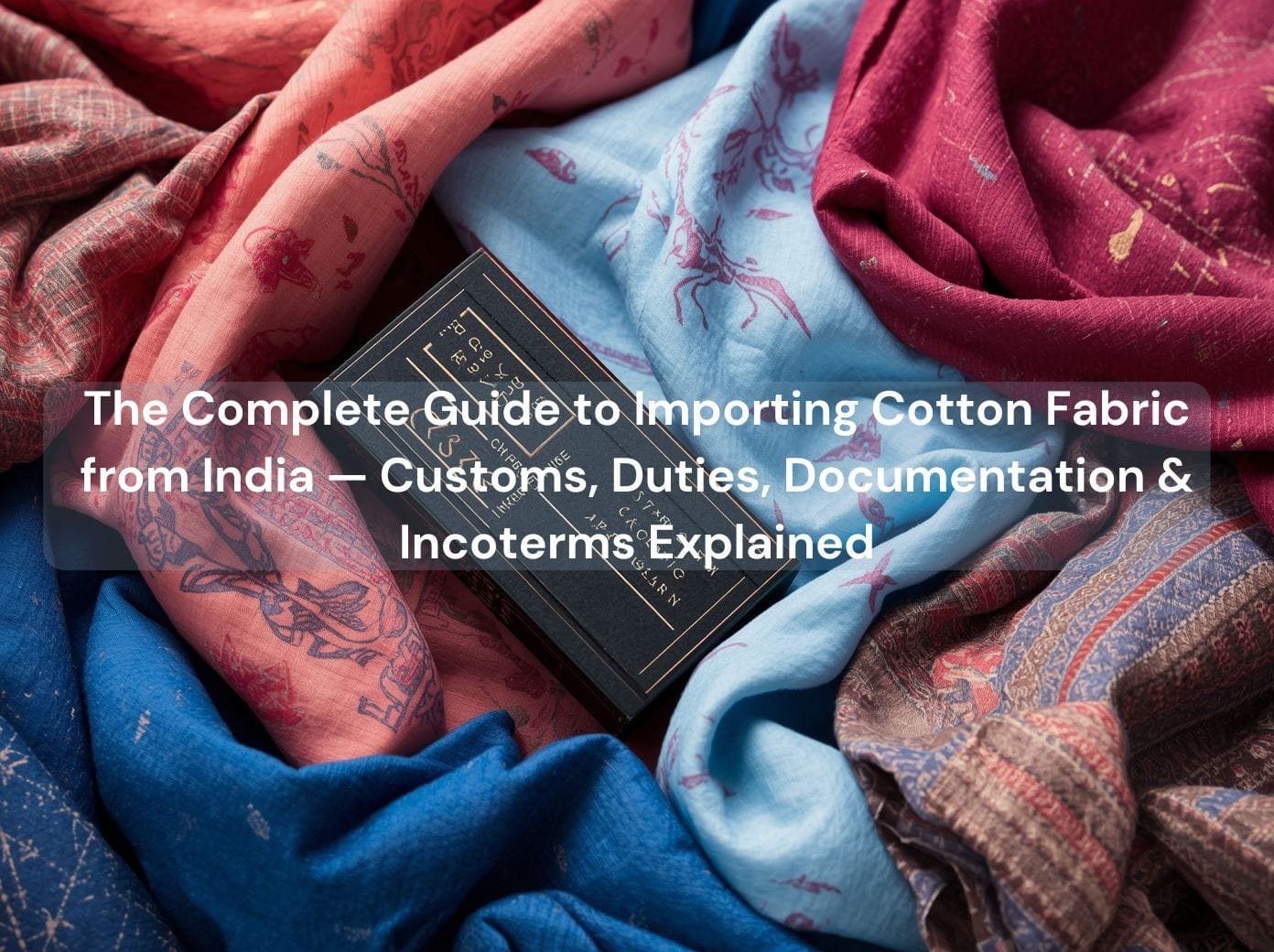 write the text on graphic The Complete Guide to Importing Cotton Fabric from India — Customs Duties Documentation Incoterms